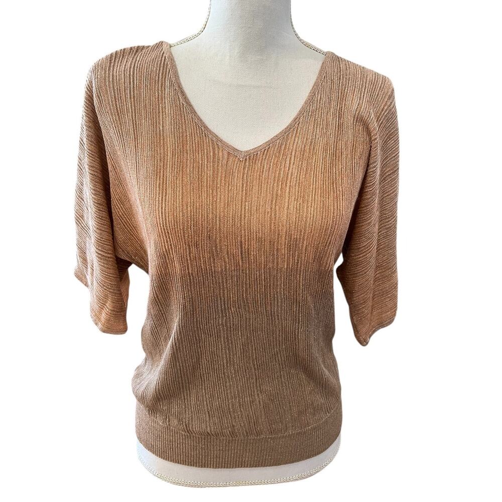 INC International Concepts Metallic Peach & Bronze Short Dolman Sleeve Top M
